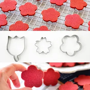 Stainless steel cookie molds flower baking tools, metal pastry cutters for kitchen cake