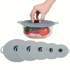 Juego de tapas de silicona para alimentos microondas antisalpicaduras vista detallada de tamaños.
