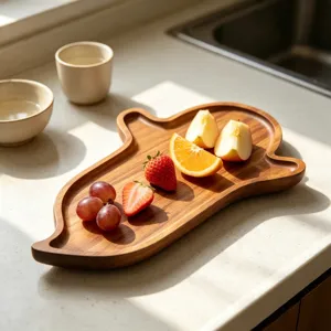 Akazienholz Geist geformte Servierplatte kreative Holzfruchtteller Snackplatte Kuechen-Dekoration