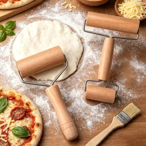 Hölzernes Und Edelstahl Nudelholz Mit Doppelter Rolle Küchenbackwerkzeug Für Teigtaschen Und Gebäck