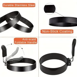 Stainless steel non-stick fried egg ring with foldable anti-scald handle for breakfast.
