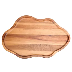 Akazienholz Wolke Form Serviertablett dekorative Holz Snack und Obstplatte fuer Kueche Tisch.