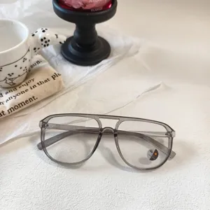 Retro double bridge translucent grey aviator eyeglasses stylish optical frame for daily wear