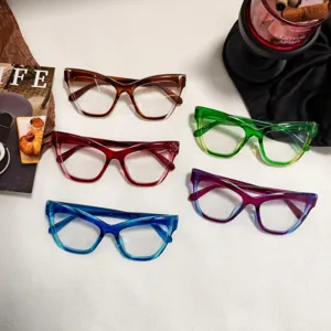 Set de gafas de vista vintage cat eye, montura con degradado transparente para mujeres.