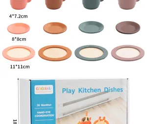Wooden afternoon tea toy set for kids, kitchen pretend play dishes with cups, plates and box.