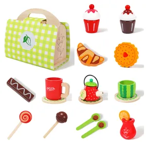 Set di giocattoli borsa dessert tè pomeridiano per bambini in legno giochi di ruolo