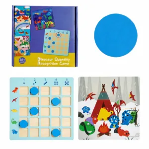 Children wooden dinosaur count game educational toy set with baseboard and cards for kids.