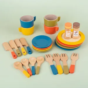 Set da Tè Pomeridiano in Legno per Bambini Gioco di Ruolo Cucina Giocattolo Simulazione Cibo Torta Dessert Stoviglie Giocattolo per Ragazze