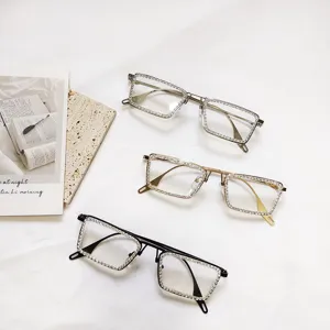 Chic square rhinestone glasses for women, luxury diamond optical frames and trendy eyewear.