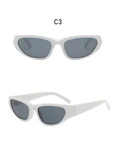 Futuristic Y2K sunglasses for women men, white frame dark lens trendy punk eyewear.