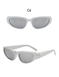 Y2K futuristic sports sunglasses for men and women, silver frame, stylish riding shades.