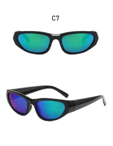 Y2K futuristic punk sunglasses for women and men, stylish black frame mirror lens eyewear.
