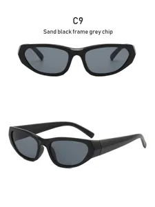 Y2K futuristic punk sunglasses for men and women, sand black frame with grey lenses.