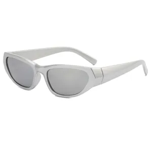 Futuristic Y2K sunglasses for men and women, silver cyberpunk eyewear for cycling and outdoor sports.