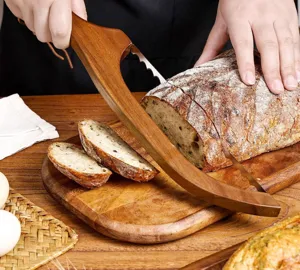 Couteau à pain en bois d'acacia trancheur incurvé pour pain au levain outil de cuisine