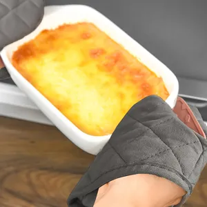 Gray silicone oven mitts baking gloves heat resistant kitchen hand clips for microwave oven.