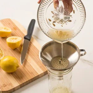 Stainless steel funnel set with glass juicer and jar for kitchen liquid filtering use
