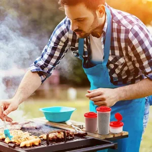 Mini ensemble de saloirs et poivrières en plastique avec couvercle rouge pour barbecue