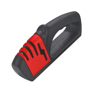Portable kitchen manual knife sharpener with ergonomic handle and multi-slot design for home.