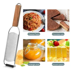 Stainless steel cheese grater with wooden handle kitchen zester tool for lemon ginger