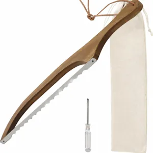 Couteau à pain en bois d'acacia avec lame dentelée en acier inoxydable et sac de rangement.
