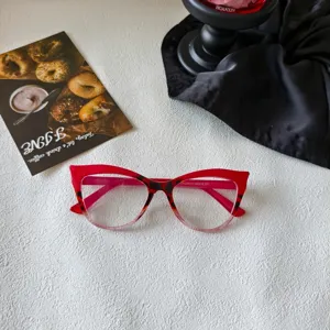Women fashion cat eye clear glasses red leopard frame anti blue light stylish optical eyewear