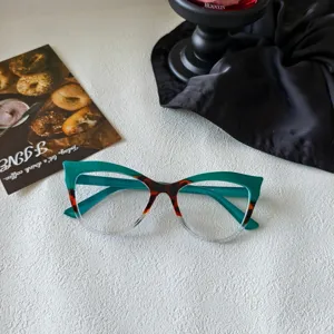 Fashion color-block cat eye clear glasses frame for women trendy street style optical eyewear