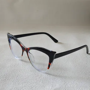 Stylish cat eye glasses frame with color block design, perfect for anti-blue light daily wear.