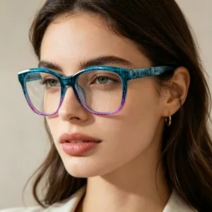 Occhiali Anti-Luce Blu Montatura Quadrata Donna Moda Montatura Grande Occhiali Ottici Sfumati Dopamina Motivo a Quadri Occhiali Neutri