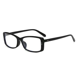 Damen Vintage kleine quadratische Brille klare Gläser mit Metallnieten Dekor schwarz