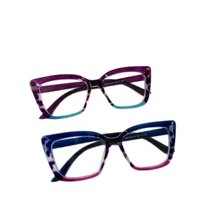 Fashionable anti-blue light glasses with trendy gradient color frames, cat-eye style for women.