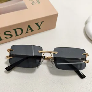 Lunettes de soleil en métal sans monture élégantes pour hommes, verres carrés tendance.