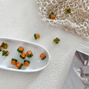 Glass orange beads for diy jewelry making, cute fruit charm pendants for earrings hairpins.