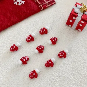 Christmas glass red mitten charms details, cute polka dot design for DIY jewelry and crafts.