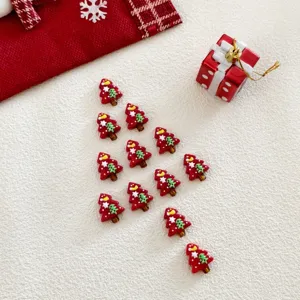 Christmas tree glass beads DIY accessories, red holiday handmade pendant decoration detail.