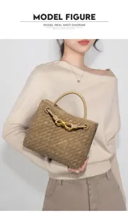 Stylish women woven handbag fashion commuter tote bag elegant shoulder PU leather bag