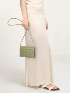 Groene geweven leren crossbody tas voor vrouwen handtas flap kleine vierkante tas