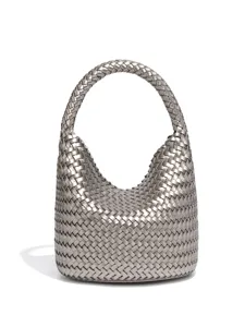 Modieuze Zilveren Geweven Leren Schoudertas Handgemaakte Metallische Luxe Tas Dames