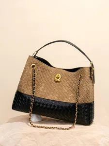 Borsa in camoscio intrecciato da donna, borsa a tracolla vintage per commuting con catena elegante.