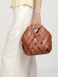 Retro Premium PU Leather Hand-Woven Handbag With Triangle Cutout Handle Urban Minimalist Solid Color Crossbody Shoulder Bag For Women Daily Wear