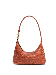 Women Fashion Woven PU Leather Shoulder Bag Handmade Crescent Hobo Bag Retro Underarm Dumpling Purse Casual Tote Jewelry Handle Handbag