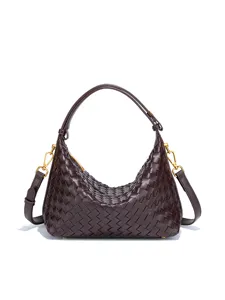 Retro PU Leder Handgeflochtene Unterarm Schultertasche Vintage Einfarbig Knödel Tasche Elegante Umhängetasche Damen