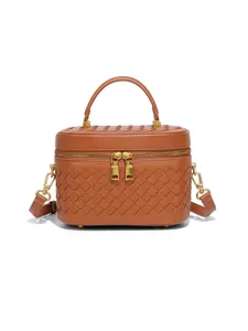 Damen Geflochtene Box Tasche PU Leder Handgeflochtene Schulter Umhängetasche Mode Doppel Reißverschluss Top Handle Quadratische Handtasche Für Den Täglichen Damen