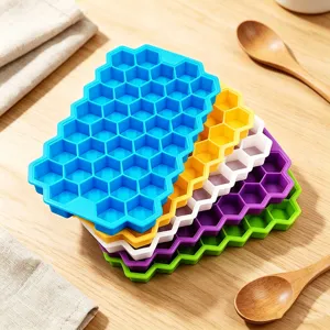 Creatieve 37 Roosters Honingraat Siliconen Ijsblokjesvorm Met Deksel Multifunctionele Flexibele DIY Ijsmaker Keuken Bar Tool