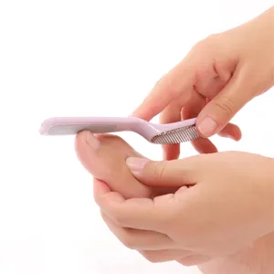 Stainless steel foot file for dead skin removal, pink dual-sided pedicure tool for smooth feet.
