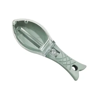 Household manual fish scale scraper with clear lid, kitchen fish scaler remover tool for easy cleaning.