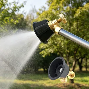High-pressure agricultural spray gun nozzle, black vortex atomizing pesticide sprayer part detail.