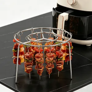Stainless steel vertical air fryer skewer rack multi-layer kebab holder for kitchen BBQ.