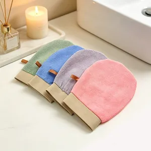 Multicolor exfoliating bath scrub gloves with elastic cuffs for daily use detail view