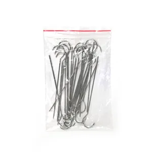 Stainless steel BBQ skewers and hanging meat hooks, durable kitchen tool set for roasting.